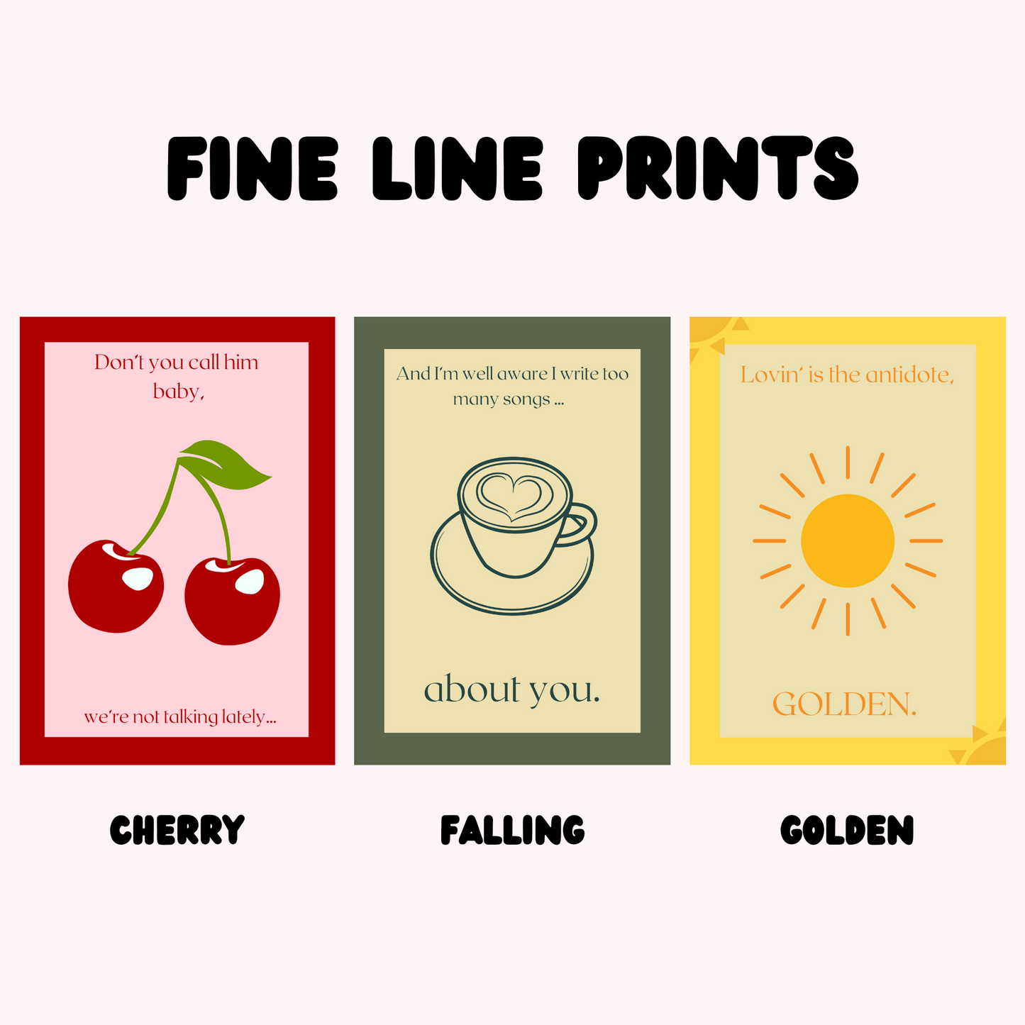 Cherry | Falling | Golden | HS2 Prints | Harry Styles Posters | Harry Styles Lyrics | Music Posters